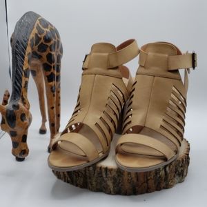 Strappy Tan Heel with Adjustable Backstrap